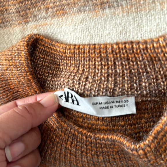 Zara Orange Brown Boho Fall Crop Fringe Sweater Blogger Fave 70s Ombré Spacedye - Picture 9 of 10